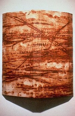 Pecavvi, 1996, rust-stained canvas over wood, 29 1/2
